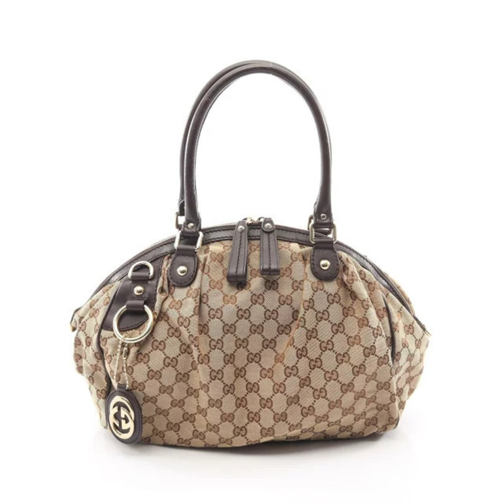 Gucci Sukey GG Canvas Handbag Leather Beige Cream Brown